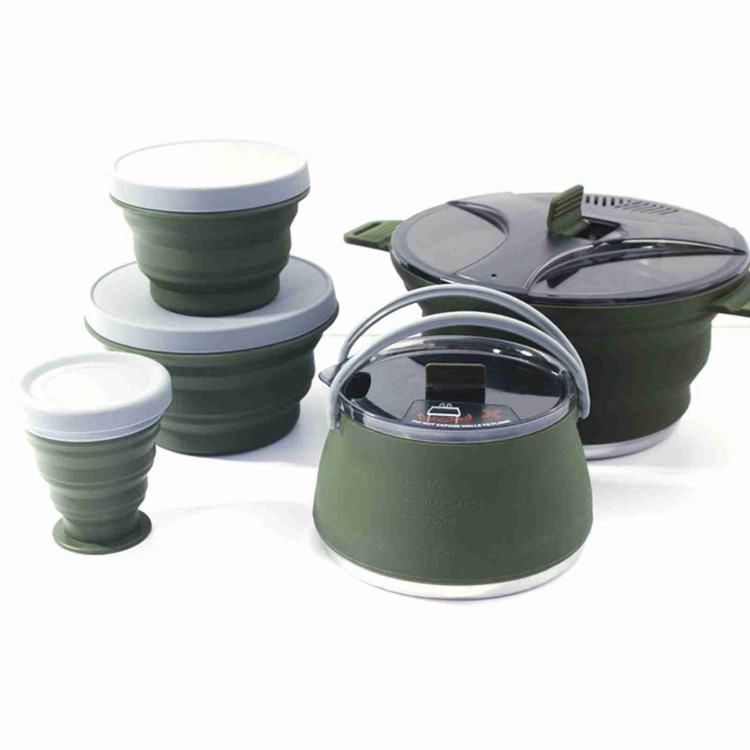 Camping Cooking Set Compact - Juego de ollas plegables, utensilios de