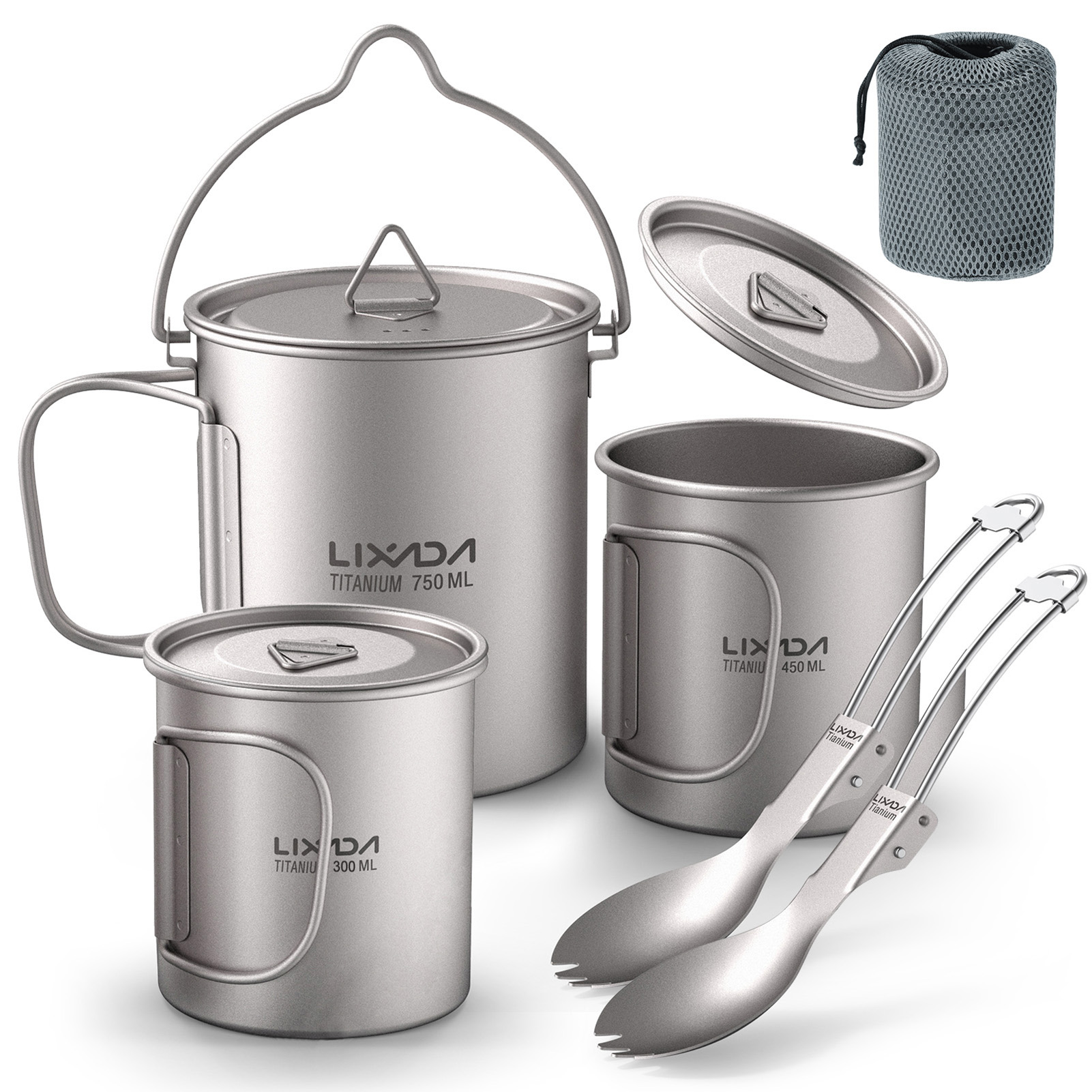 Camping Cooking Pot With Lid - Olla de Titanio Ultraligera de 300ml/750ml,