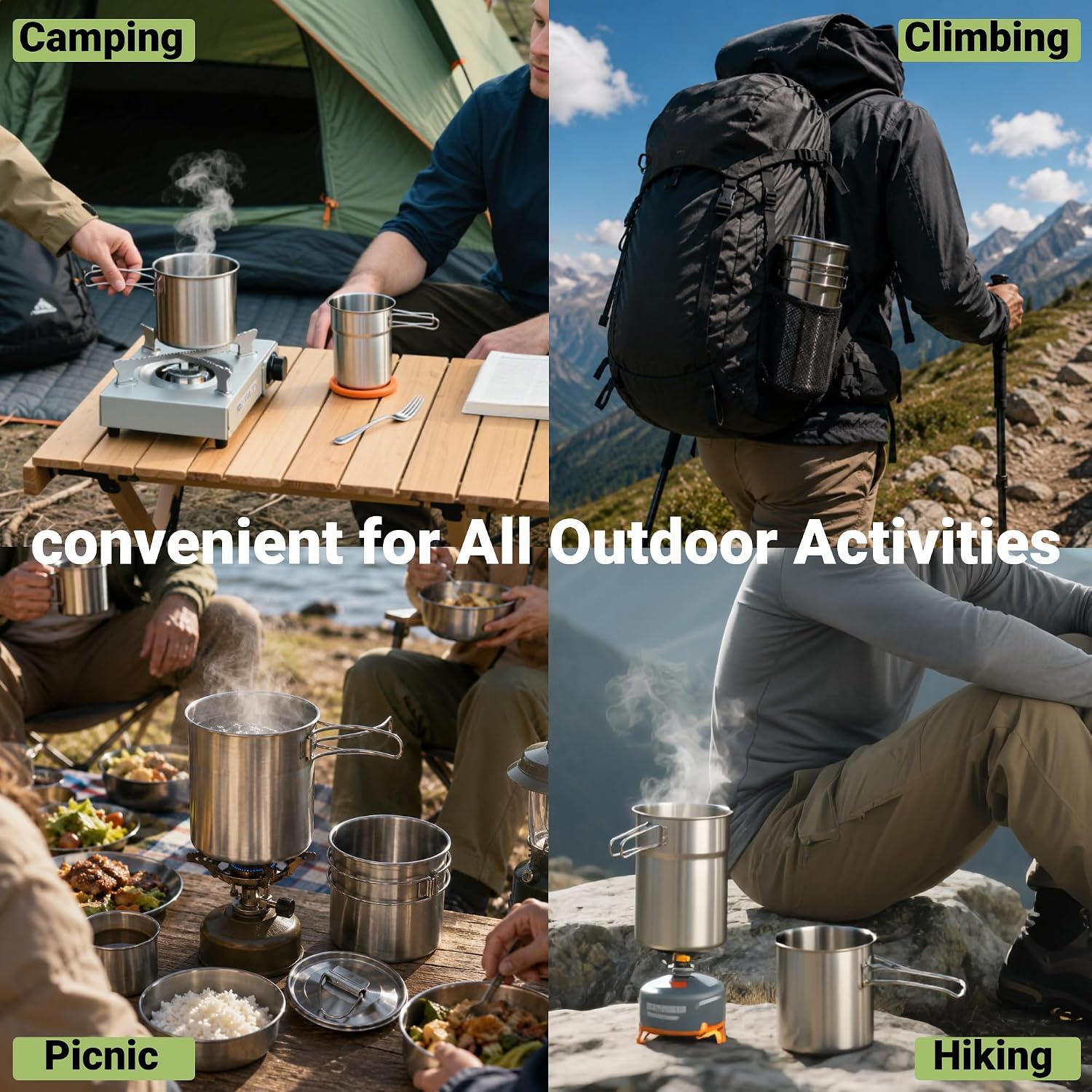 Tazas plegables para acampar,  - Camping Cooking Pot With Lid reseña y precio