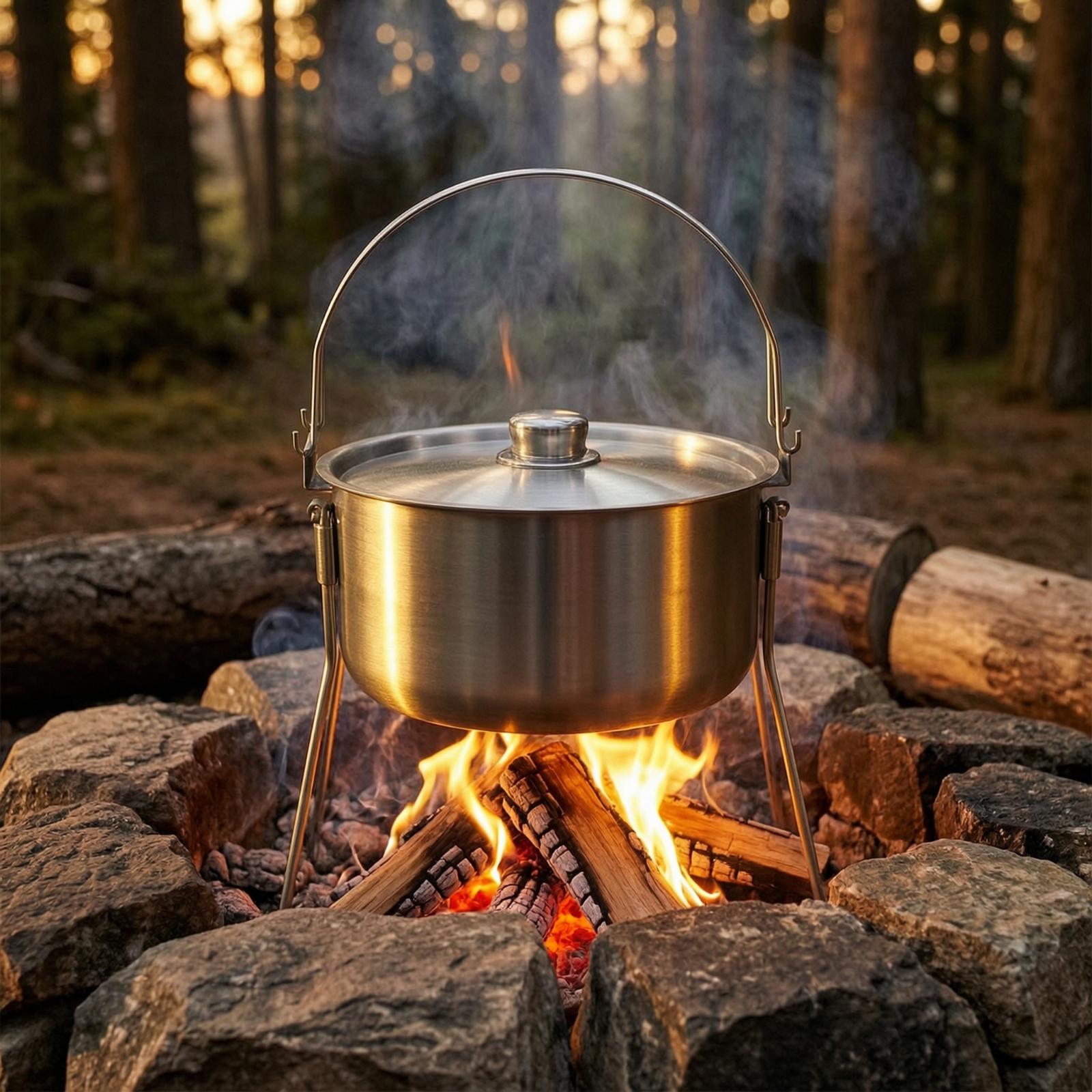 Olla de camping de acero inoxi - Camping Cooking Pot With Lid reseña y precio
