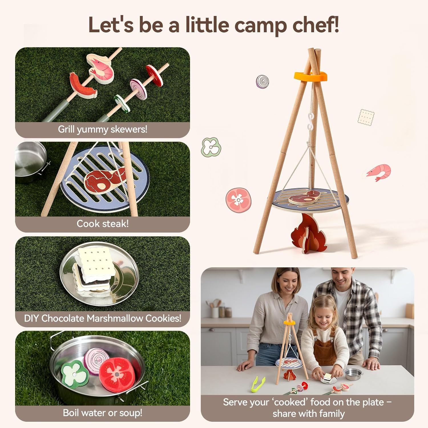 Juego de Juguetes de Madera pa - Camping Cooking With Kids reseña y precio