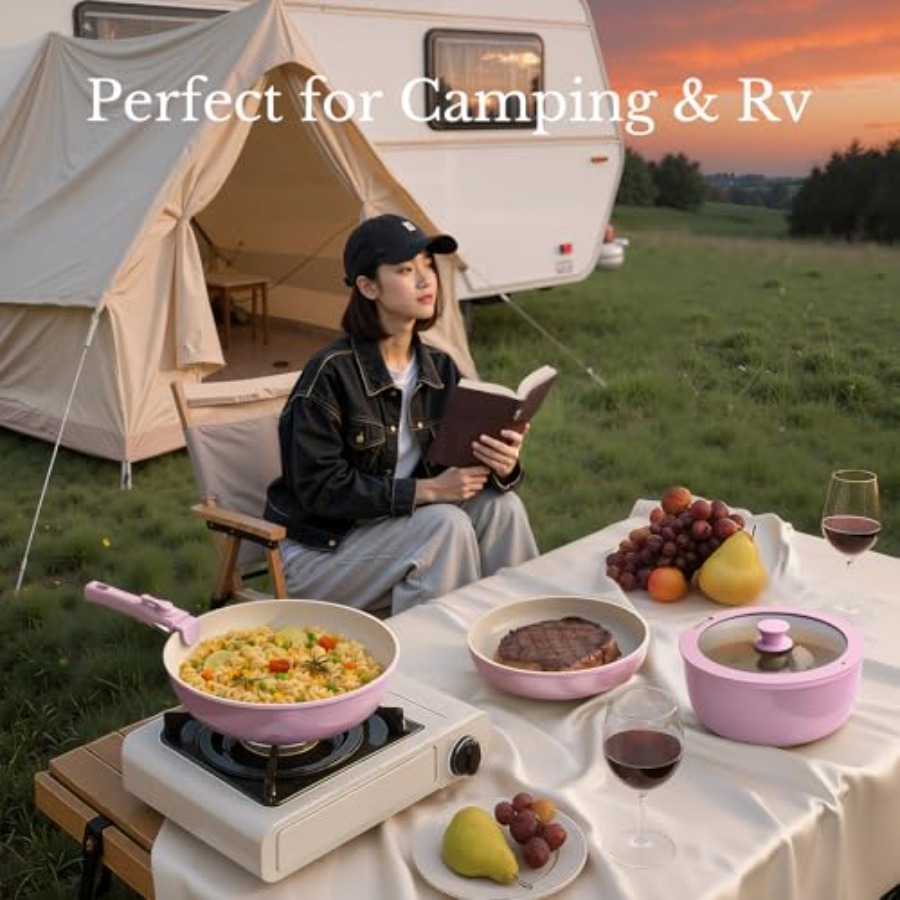 Juego de ollas y sartenes anti - Camping Cooking Set Detachable Handle reseña y precio